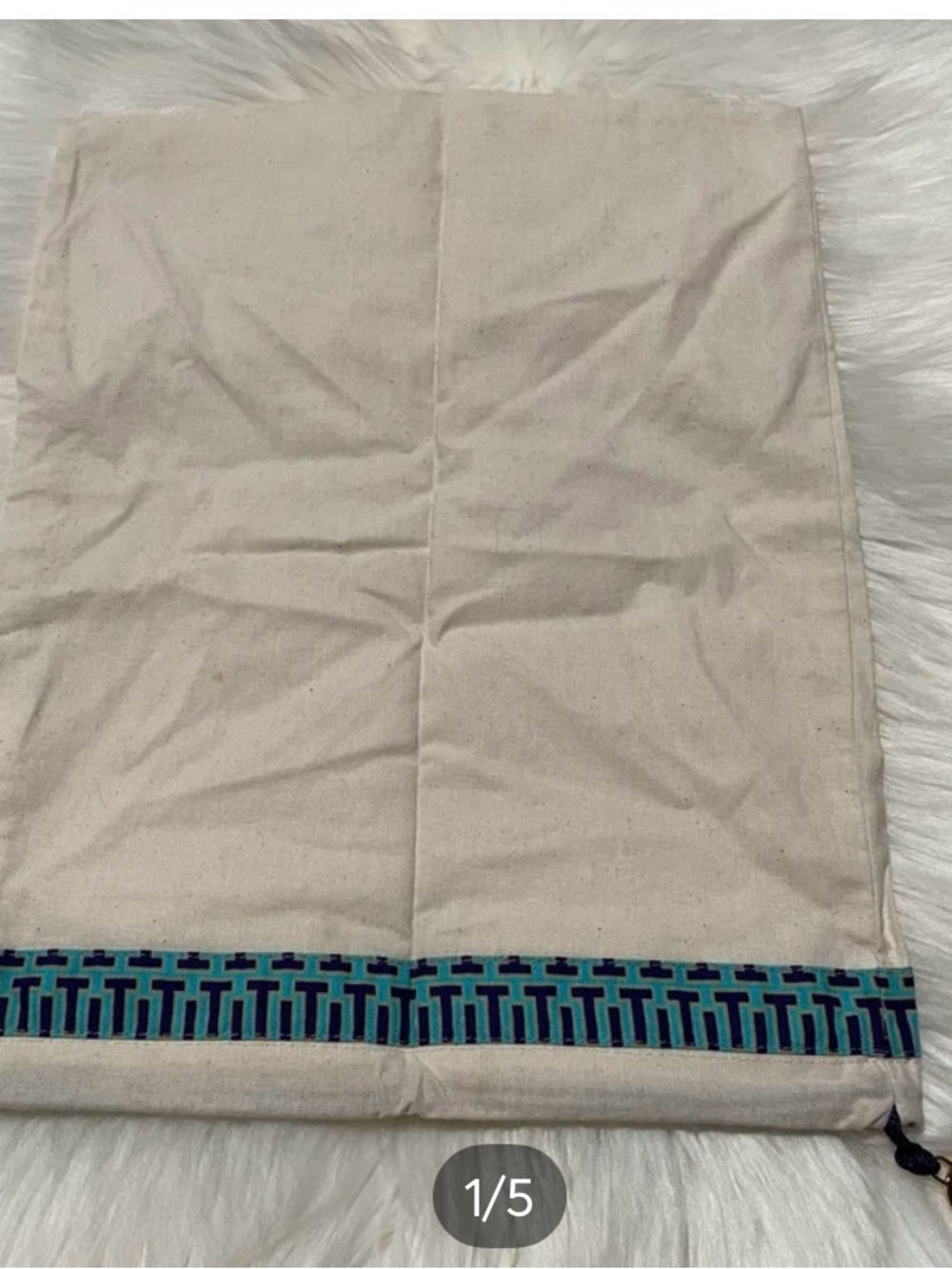 Tory Burch Cream Canvas Mini Skirt with Blue Geometric Trim